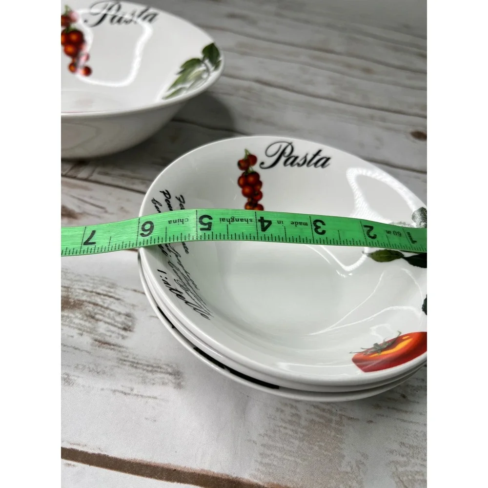 Hampton Pasta Bowl Set White Red Tomato Vine Script 4 Piece Set
